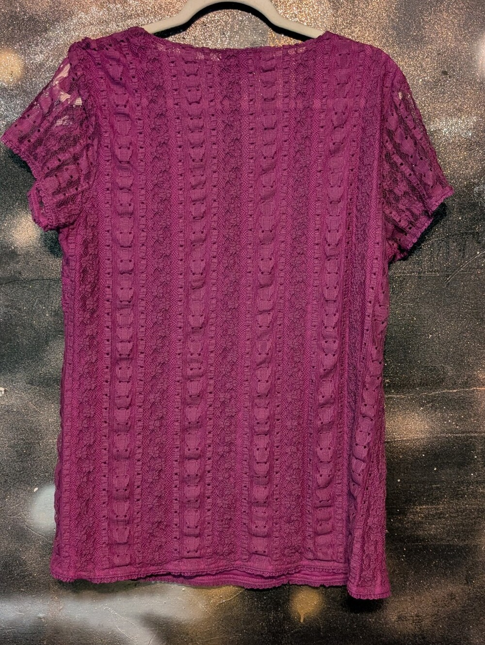 Alfani Plum Lace V‑Neck Short Sleeve Top - Picture 3 of 3
